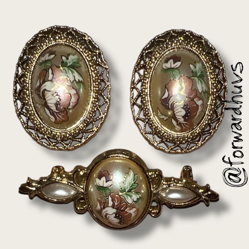 1928 Jewelry Co. Gold-Plated Clip-On Earrings & Matching Brooch